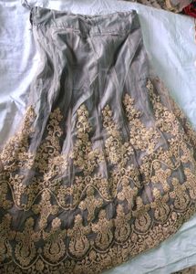 Grey &amp; Gold Embroidered Lehenga Choli