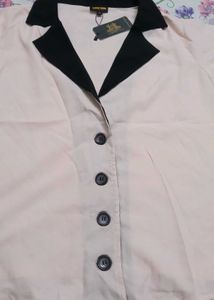 Chic Pink Blazer with Black Trim