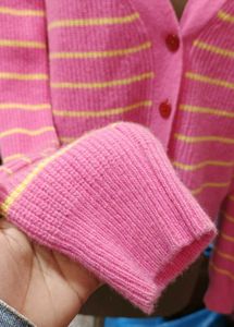 Pink Striped Knit Cardigan