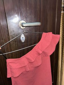 Red One Shoulder Ruffled Dress