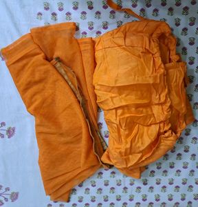 Orange Anarkali Suit With Velvet Border