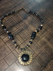 Beaded Black Necklace with big locket