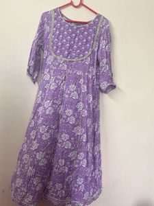 Lavender Floral Print Anarkali Suit