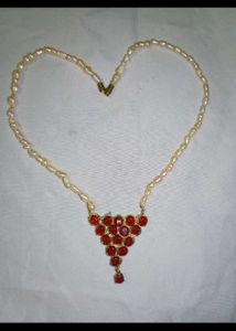 Pearl & Red Stone Necklace