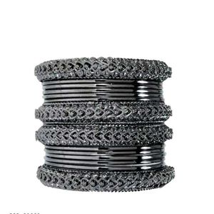 Fancy Oxidised Silver Black Plated Bangle Set