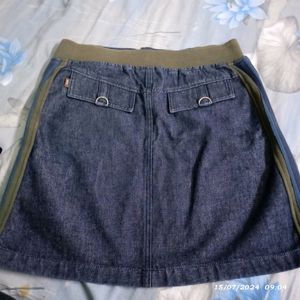 Denim Skirt with Striped Sides