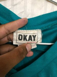 Okay V Neck Sea Green T Shirt
