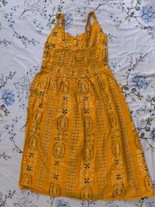 Yellow Printed Midi Button-Down Dress For Summer