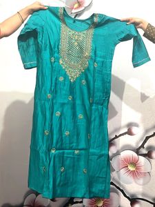 Teal Embroidered Kurti