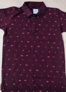 Maroon Printed Polo T-Shirt