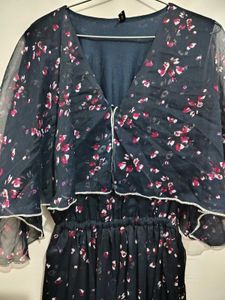 Floral Print Maxi Dress with Cape Sleeves