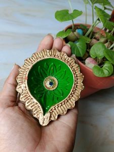 Green &amp; Gold Decorative Diya For Savan