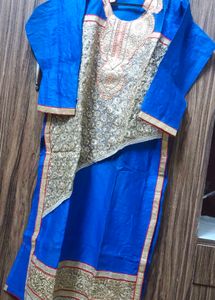 zari and kunden work cotton Elegant Blue &amp; Gold Sa