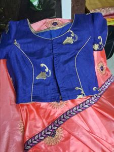 New Unique BabyPink &amp; BlueBorder SilSaree withBlou