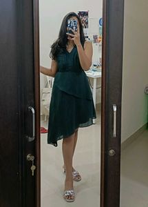 Green Asymmetrical Cocktail Dress