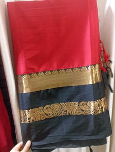 Red Black Saree With Blouse Piece