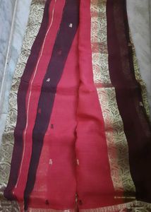 Elegant Gold &amp; Red &amp; Brown Tant Benarasi Sari