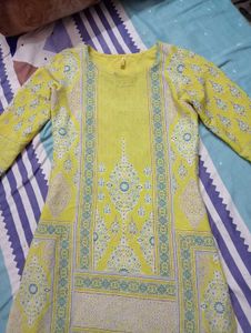 Yellow Printed Straight Kurta