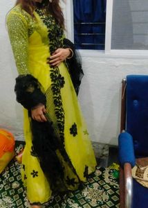 Elegant Yellow &amp; Black Embroidered Dress