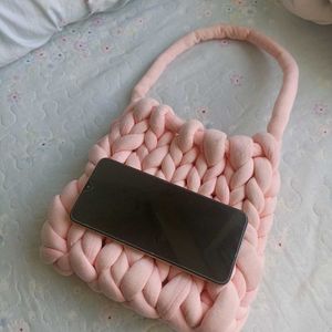 Handmade Braided Pink Shoulder Bag