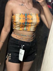 SET OF 2 Snakeskin Print Tube Top And Black Shorts