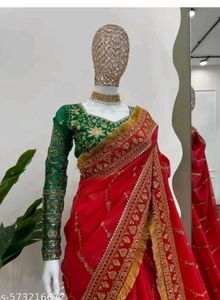 Red &amp; Gold Embroidered Saree
