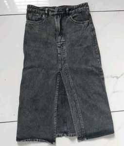 Denim Midi Skirt with Slit