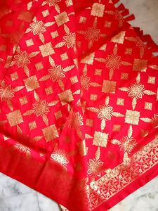 Pure Banaras Red Chilli Colour Saree.. Combo
