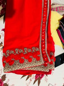 Elegant Designer Red Embroidered Saree