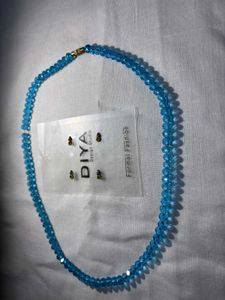 Blue Diamond Beaded Necklace With Freebie
