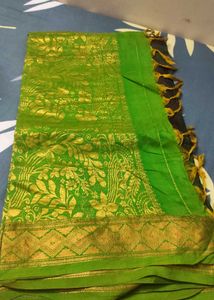Elegant Green &amp; Gold Saree