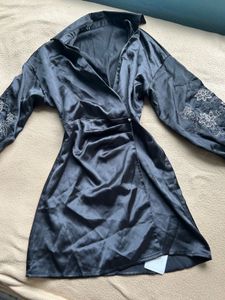 Black Embroidered Wrap Dress