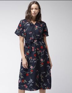 Floral Navy Midi Wrap Dress