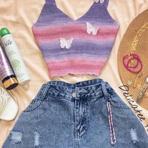 Ombre Purple Vneck Crop Top