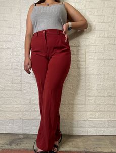 Maroon Pants And Grey H&M Crop Top Combo