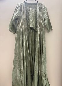 Indo-western Crop Top Lehenga Set with Mirror &amp; Re