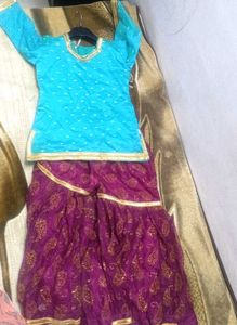 Purple-Blue Paisley Gharara Set