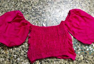 Pink Crop Top with Bell Sleeves