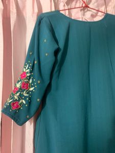 Teal Embroidered Kurti