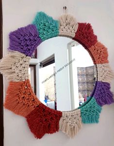 Macrame 15 Inches Colourful Mirror