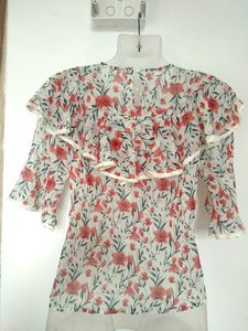 Floral Ruffled Neck Top