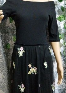 Floral Embroidered Black Dress