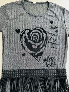 Gray Fringe Graphic Tee