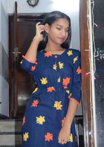 Libas Women Blue &amp; Orange Printed Straight Kurta