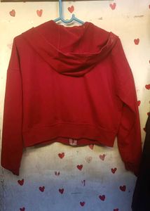 Red Zip-Up Hoodie.Cool and great for layering over