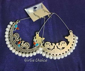 Hoop Peacock Silver Oxidised Earrings