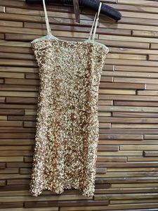 Gold Sequin Padded Mini Dress
