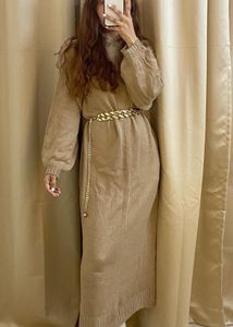 Hooded woollen knit dress