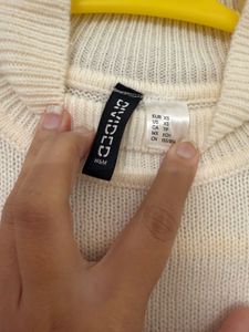 Cream Cropped Knit Sweater