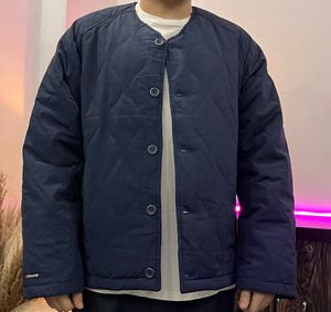 Navy Quilted Button-Up Jacket